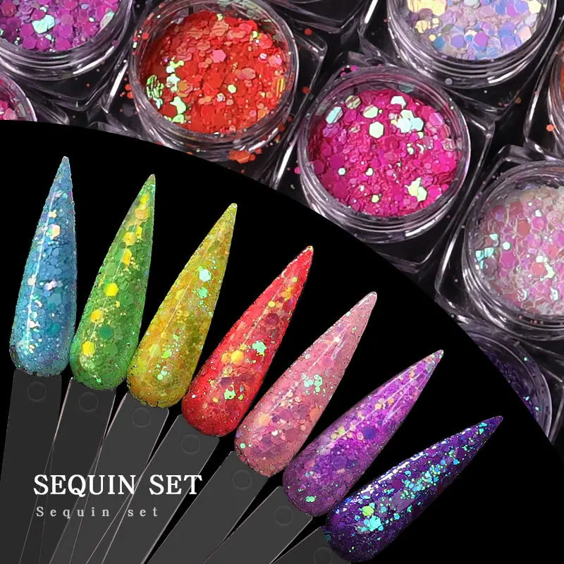 

10g Holographic Aurora Glitter Nail Art Sequins Mixed Hexagon Laser Powders Chrome Flakes Pigment Dust DIY Manicure Decorations