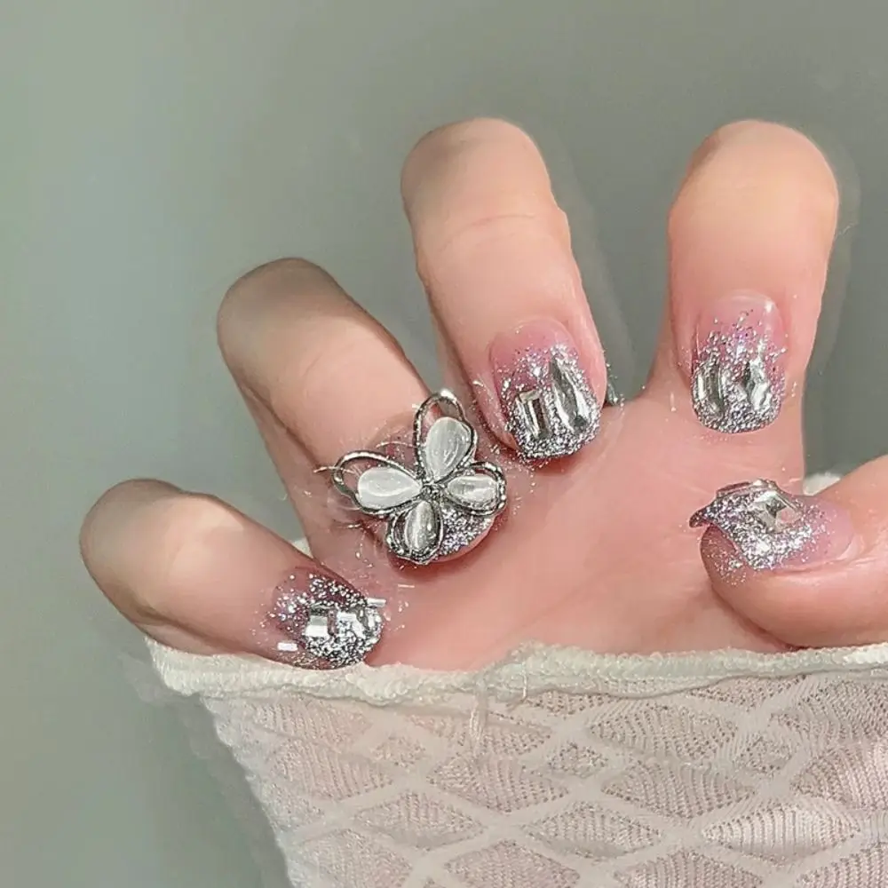 

Detachable Manicure DIY Press on Nails False Nails Short Rhinestone Butterfly