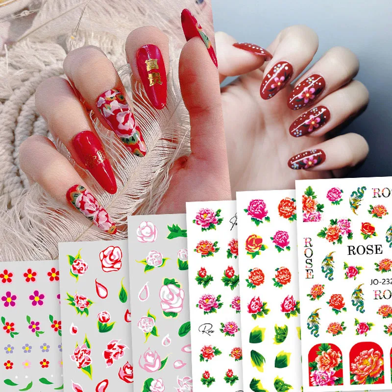 

Nail Art Decals Big Flower Cotton Jacket Big Red Flower Enhancement Sticker Petals Flowers Back Glue Nail Stickers Decoration
