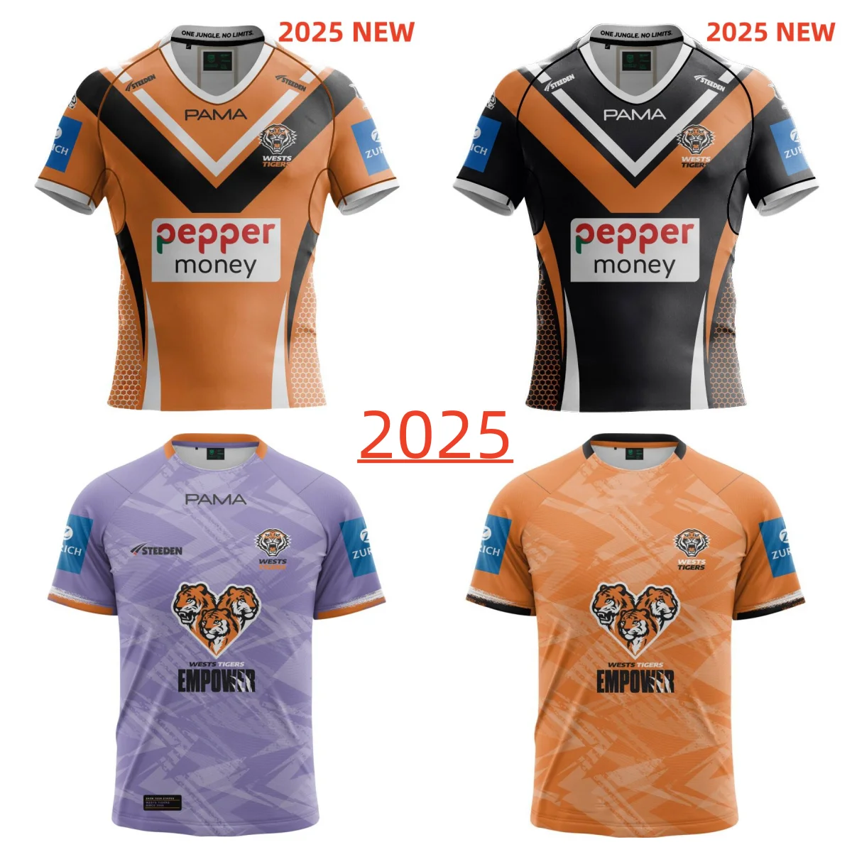 Фото МУЖСКАЯ ДОМАШНЯЯ ТРИКОТАЖА Wests Tigers 2025 / Животные Tigers 2025 Coaches Рубашка-высокое качество №1