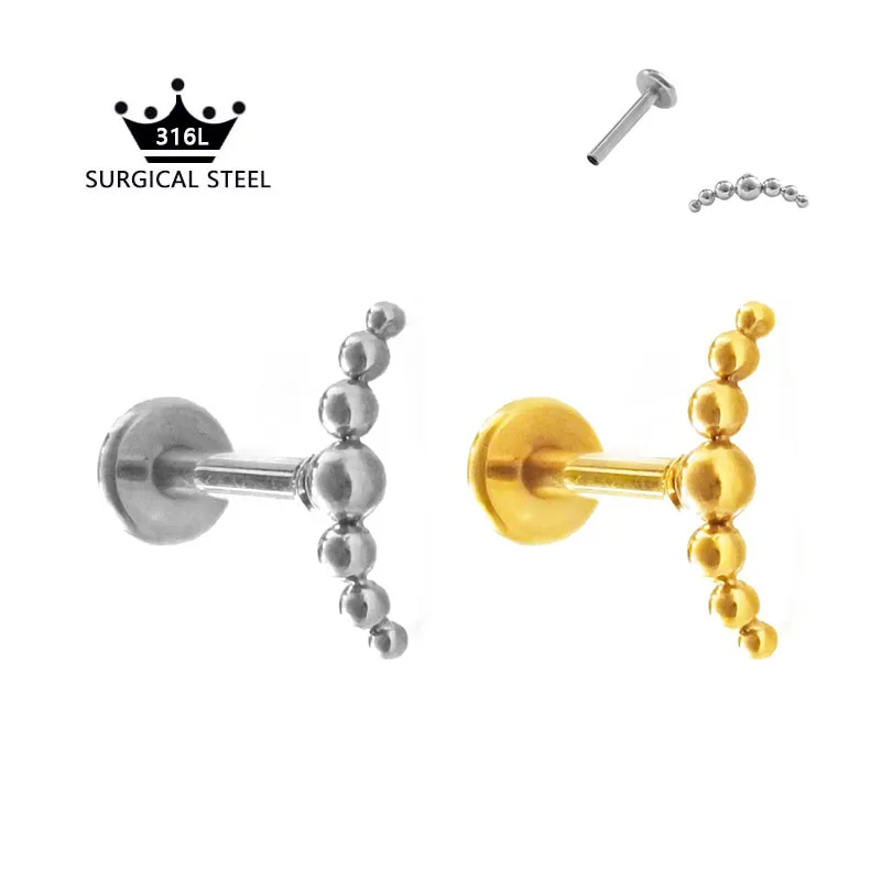 

100% 316L Stainlesss Steel 16G Internally Threaded Labret Piercing Forward Helix Earring Lip Tragus Stud Body Jewelry