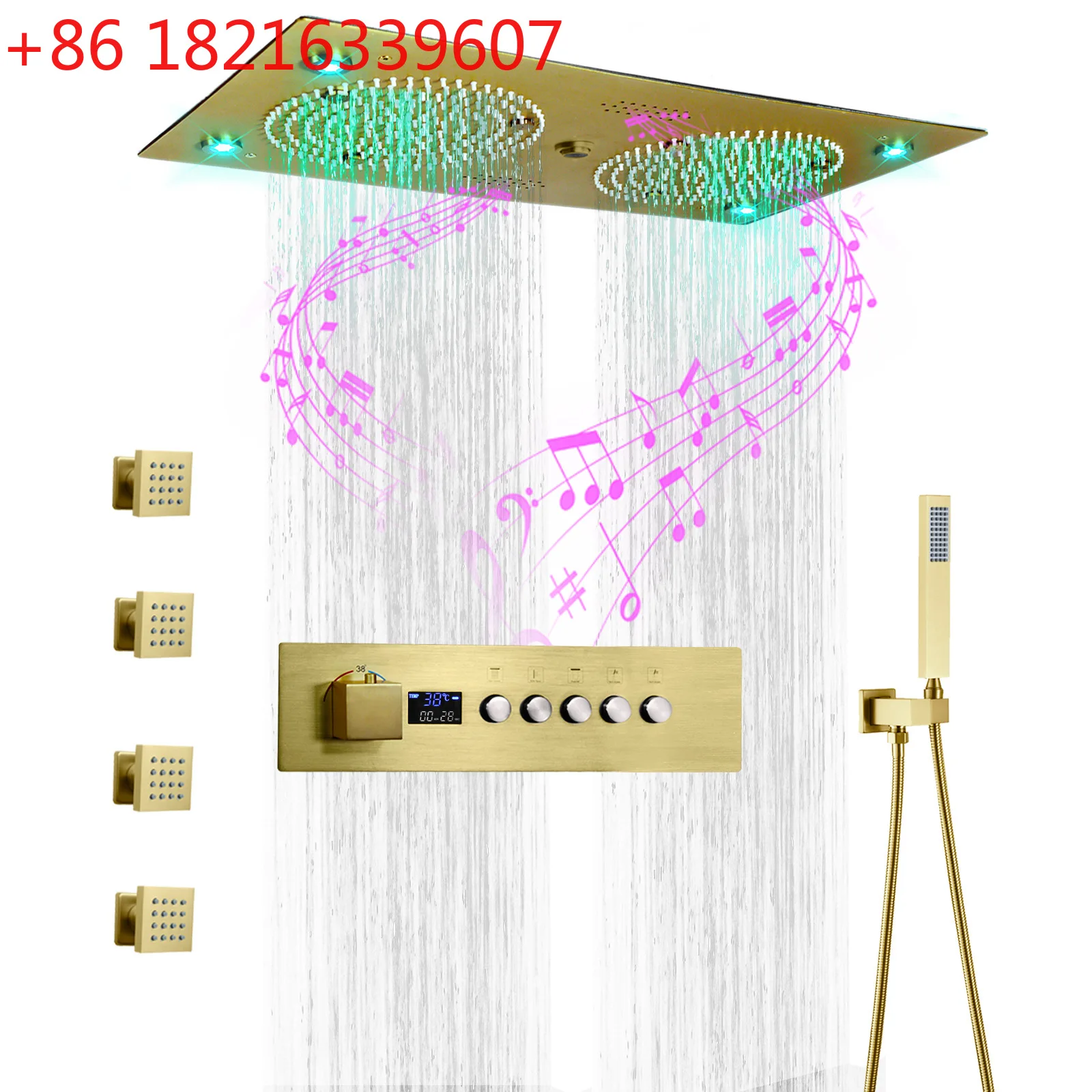 Фото Музыкальный душевой набор Laskin 620*320 мм со скрытым LED-освещением, постоянной температурой и цифровым LED-дисплеем для ванной комнаты №1