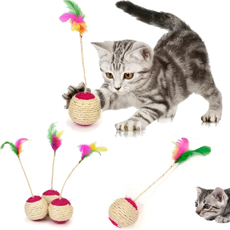 

Cat Toy Sisal Scratching Ball Training Interactive Toys Interesting Things Goods for Cats Funny Play Feather Toy Pet Accessories