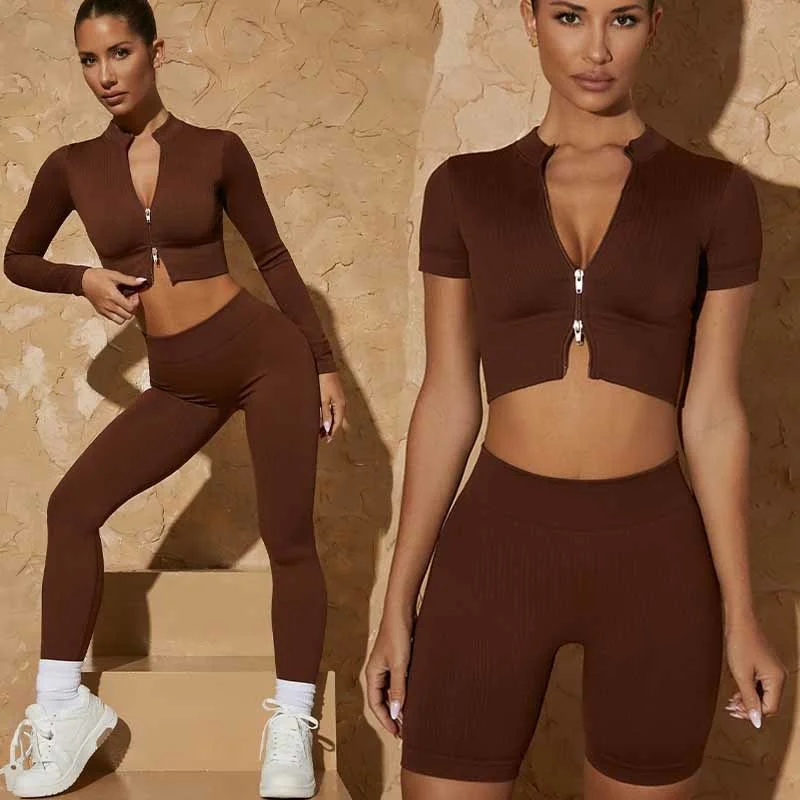 

Solid Colour Yoga Set Women Seamless Sport Clothing Fitness Sportswear Workout Sports Suit Long Sleeve Crop Top Gym Bra Outfit