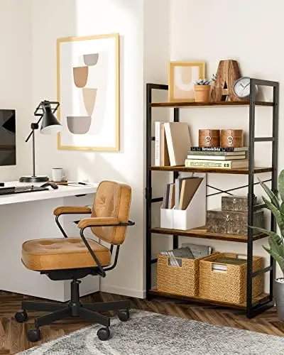 

Bookshelf, 5-Tier Bookcase, Storage Bookshelves, Tall Ladder Shelf Organizer, Display Shelf with Steel Frame, Vintage Standing S