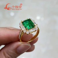 810mm green emerald 18k yellow gold plated emerald ring with whtie moissanite 925 silver wedding engagement party gifts