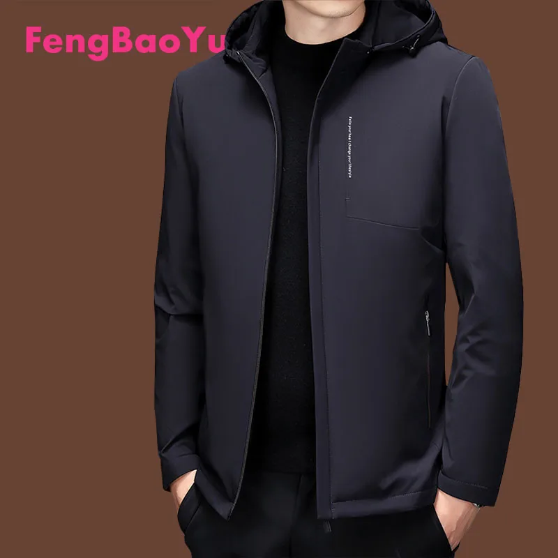 

Мужской пуховик с капюшоном Fengbaoyu, белый гусиный пуховик, легкая теплая куртка с капюшоном, Холодная Теплая Высококачественная синяя мужская одежда