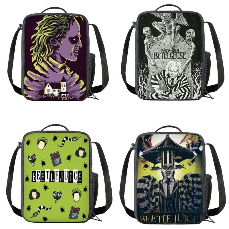 

Horror Beetlejuice Film Tim Burton Kids Lunch Box Portable Insulated Lunchbags with Shoulder Strap Lunch Bag for Kindergarten