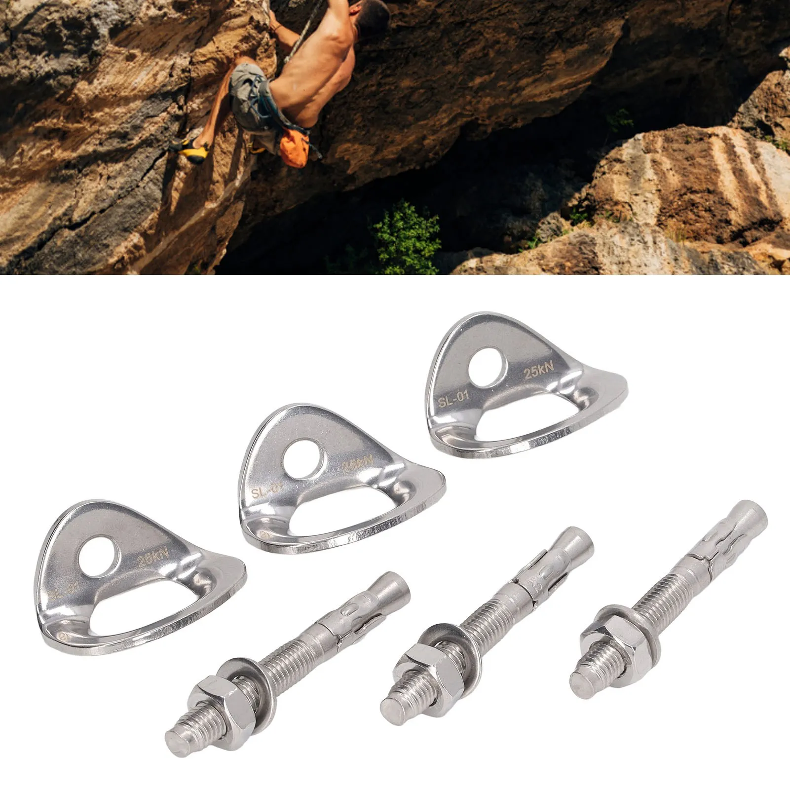 ZK40 3Pair Rock Climbing Bolt Hanger Stainless Steel Anchor for Belay Rescue Rigging Device