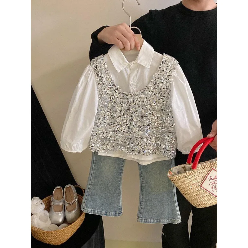 Жилет рубашка джинсовый комплект весенне-осенний новый корейский модный