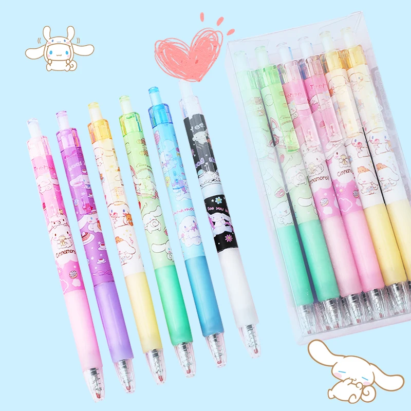 

6PCS Cinnamoroll Gel Ink Pens Kawaii Students Stationery Anime Sanrioed Cute Signing pen 0.5mm Black Smooth Kids Girls Gifts