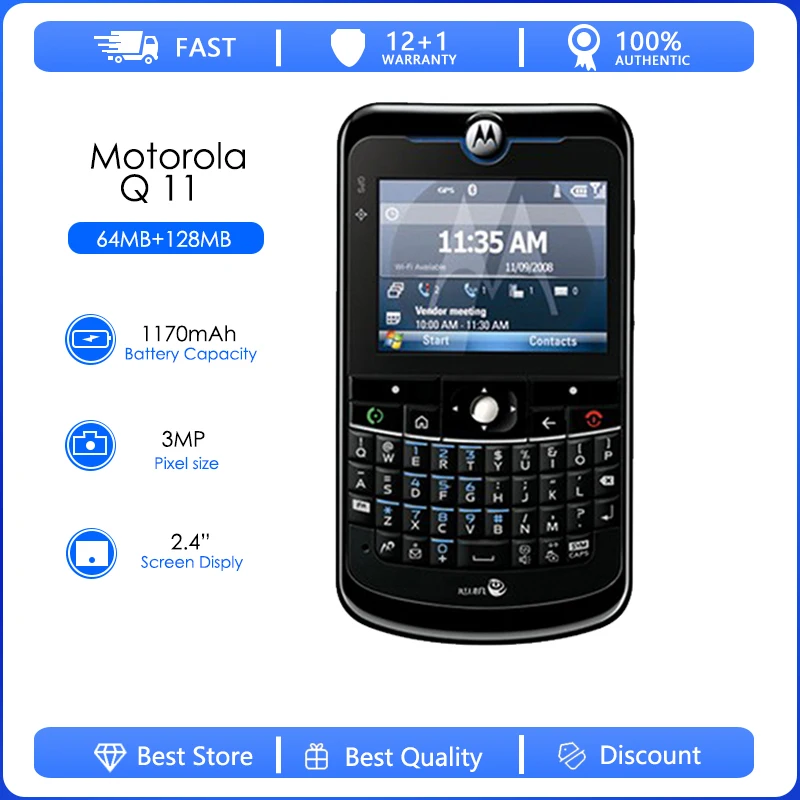 

Motorola Q11 Refurbished-Original Unlocked 320x240 pixels phone 2.4 inch 3MP WIFI MP3 1170mAh Cheap Phone Free Shipping