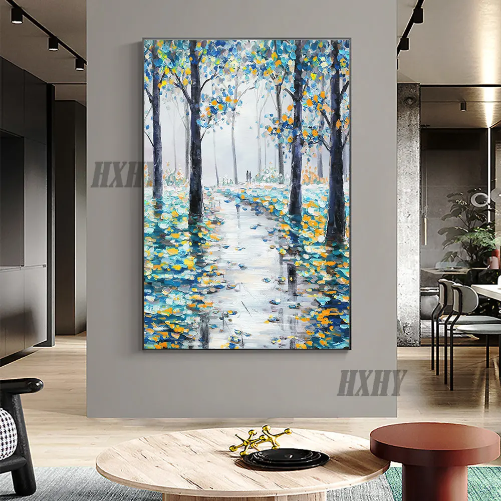 

Handpainted Thick Oil Painting Birch Tree Forest On Canvas Modern Home Decoration Canvas Oil Painting Handmade Landscape Picture