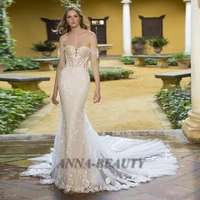 anna elegant wedding dressestrumpet tulle sweethesrt cap sleeve sweep train appliques wedding gown for bride customised