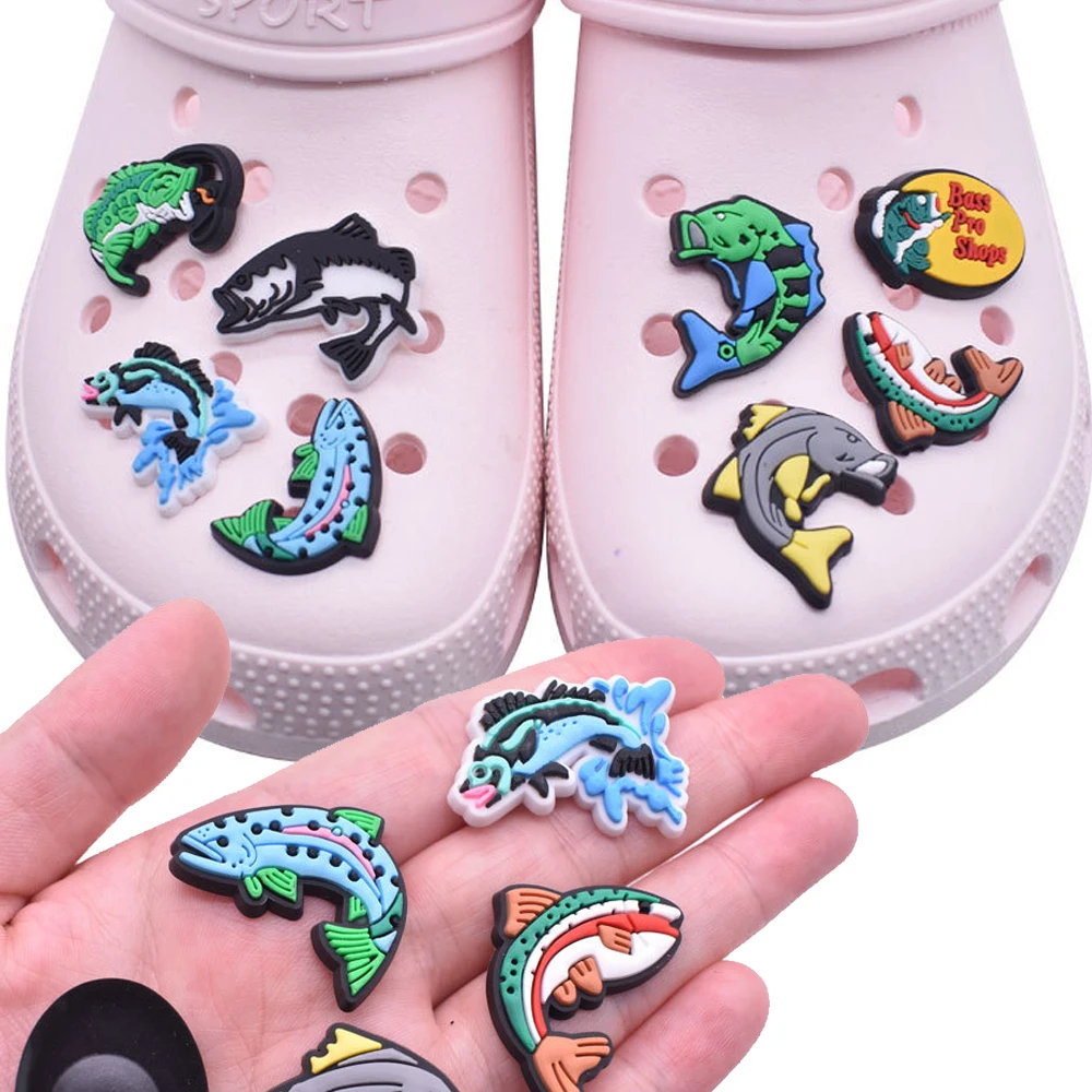 

Wholesale 1pcs PVC Shoe Charms for Crocs Fishing Sport Women Sandals Buckle Kids Pins Decoration Jeans Accessories X-mas Gift