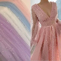 3 yards pink pearl bead tulle colorful for long bridal veil lacewedding dressparty decorphotograph propclothing diy