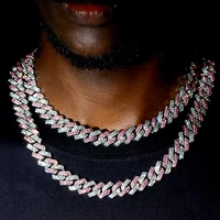 new iced out pink rhinestones prong cuban chain necklace for men women hip hop bling crystal cuban link choker necklace jewelry
