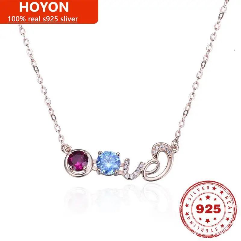 

HOYON S925 Sterling Silver Letter Pendant Necklace For Women AAA Zircon Clavicle Chain Wedding Birthday Fine Jewelry Gift