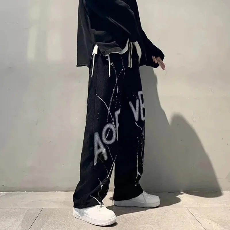 New Streetwear Harajuku Black Pants Men Oversized Corduroy Wide Leg Pants Korean Style High Waist Hip-Hop Y2k Harajuku Trousers