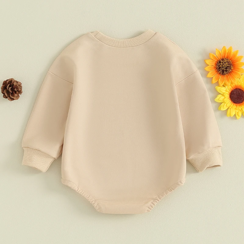 

Детские комбинезоны с длинным рукавом, повседневный комбинезон с круглым вырезом и буквенным принтом для новорожденных, комбинезоны свободного кроя для младенцев