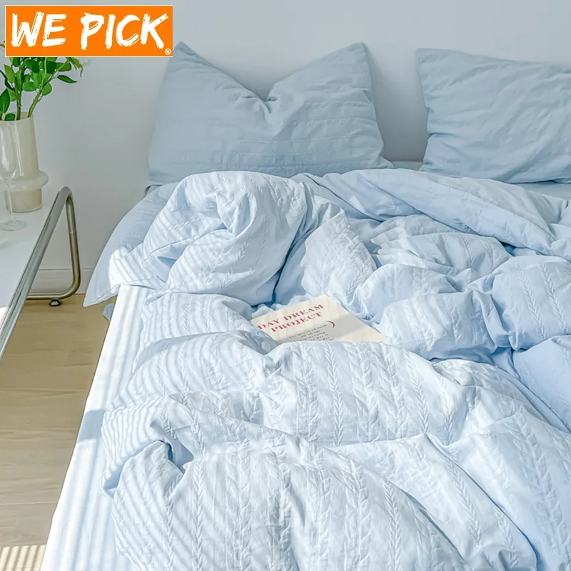 

Комплект постельного белья Seersucker, пододеяльник, простыня, наволочка, мягкое одеяло, Комплект постельного белья в скандинавском стиле Ins