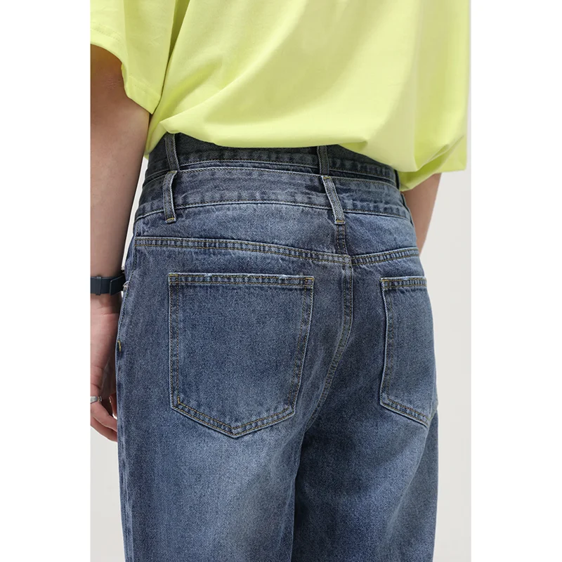 Men's Wear 2022 New Vintage Recreational Blue Double Trouser Head Jeans Loose Straight Cylinder Broad Leg Trousers Autumn Female