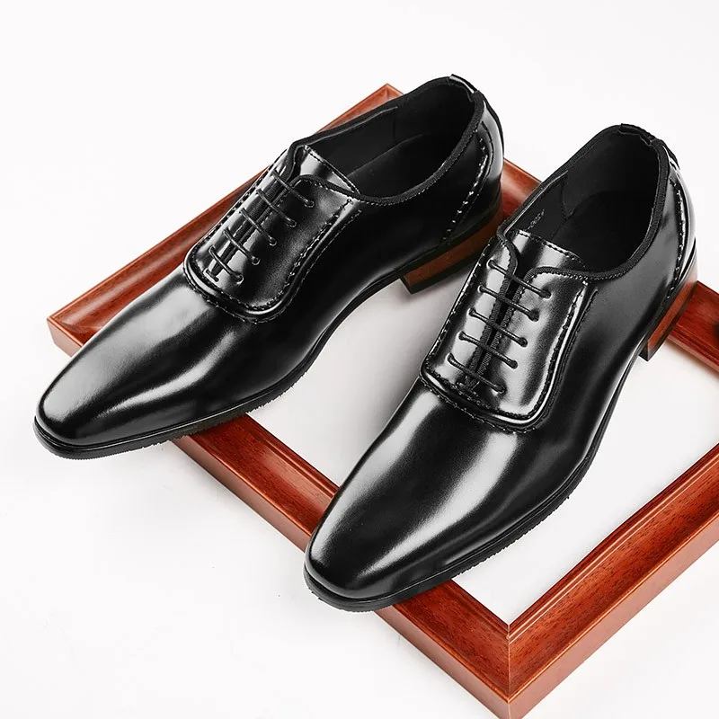 

New Vintage Fashion Spring Black Dress Man Formal Office Leather Shoes For Men Elegant Business Party Wedding Oxford Shoes A018
