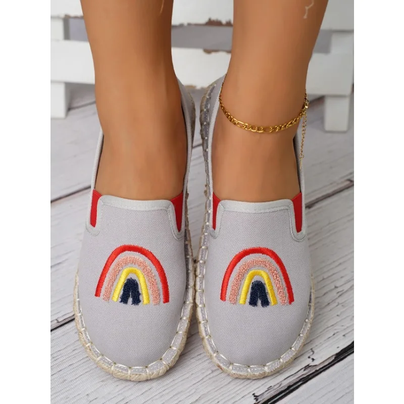 

2023 Round Toe Espadrilles Shoes Flat Ladies Fashion Comfortable Womens Casual