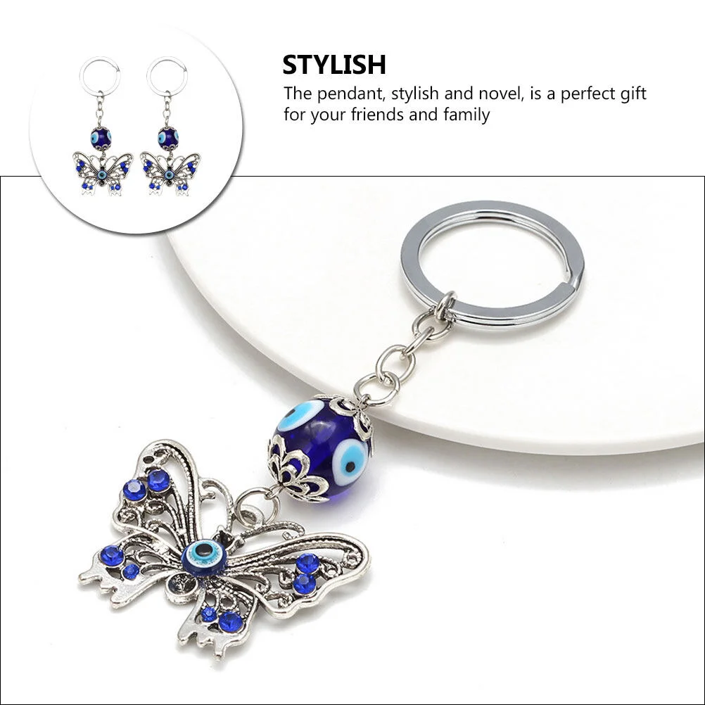 2 Pcs Key Chain Keychain Adorns Keychains Car Keys Butterflies Decors Fashion Ring Hangings Blue Pendants Bag Evil Eye Keyrings