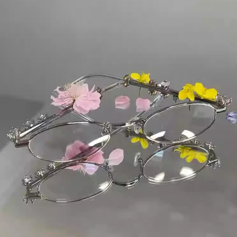 NIGO Модные декоративные очки с бриллиантами Серебряные трендовые металлические #