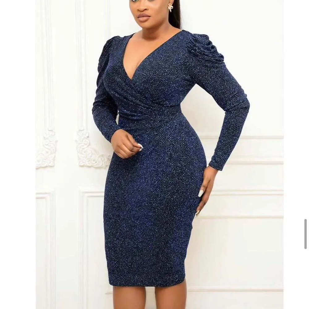 

Women's Dress OL Commute Fashion V-Neck Dress Puff Sleeves Waist Slim Pack Hip Skirt Autumn Spring New Fashion 2022 Party Dress