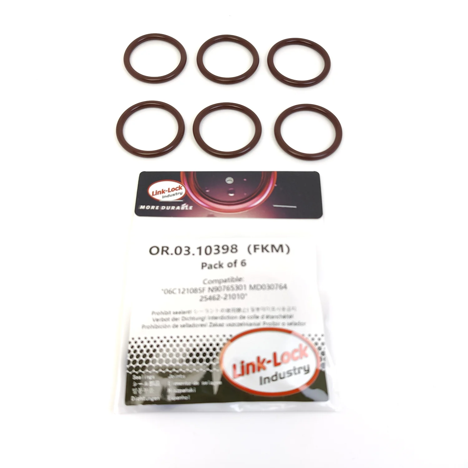 Фото Комплект уплотнительных колец LINK-LOCK 6 шт. OR.03.10398 из FKM Viton для термостата 06C121085F N90765301 MD030764 25462-21010 для Audi-CXMA №1