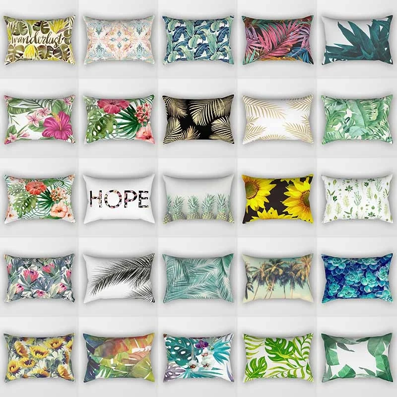 

Double - sided Small fresh leaves rectangular pillowcase home decoration car sofa cushion cover(30cm * 50cm)