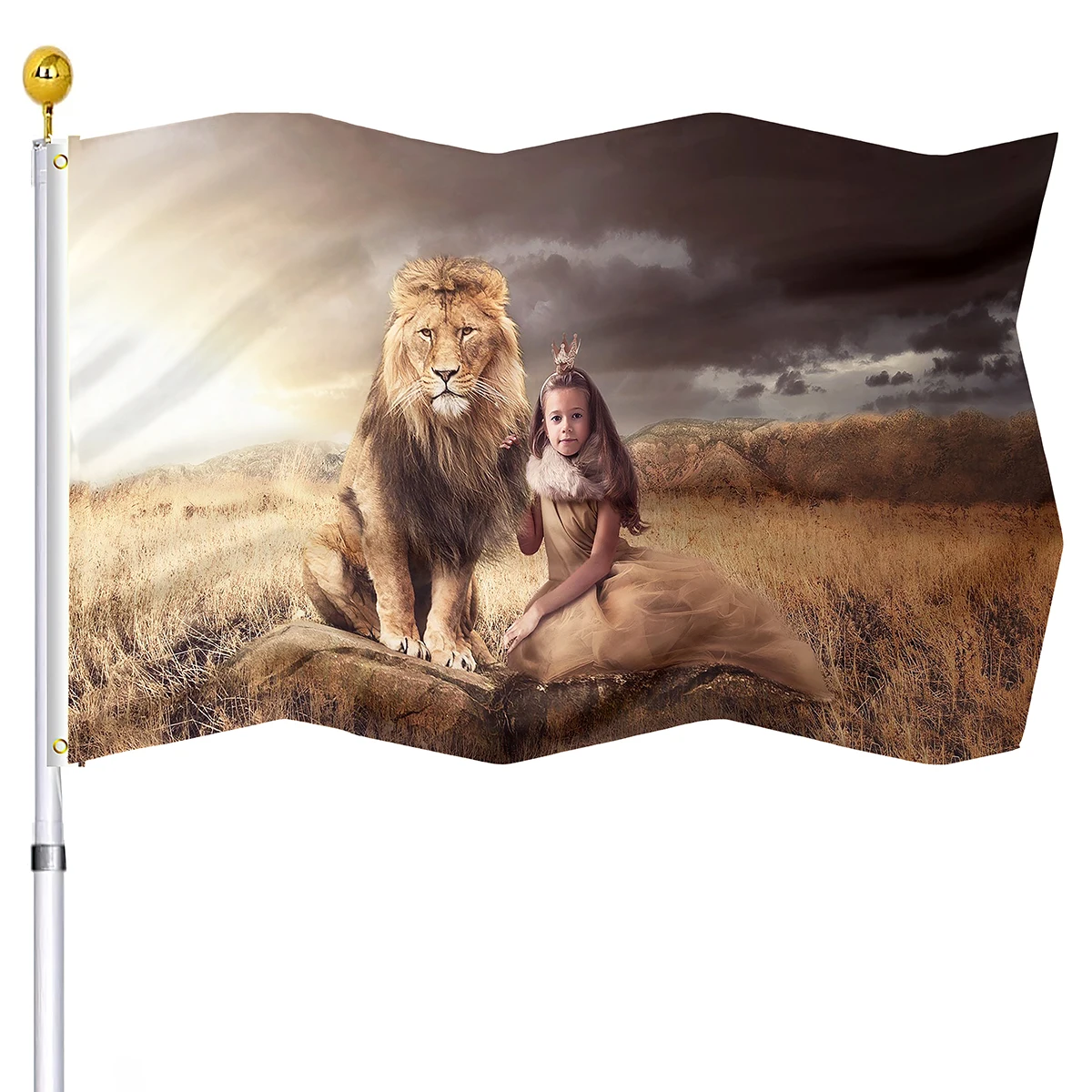 

Lion and Little Girl Flag Africa Wildlife Furry King UV Protected Banner with 2 Grommets Home Indoor Porch Outdoor Decor Flags