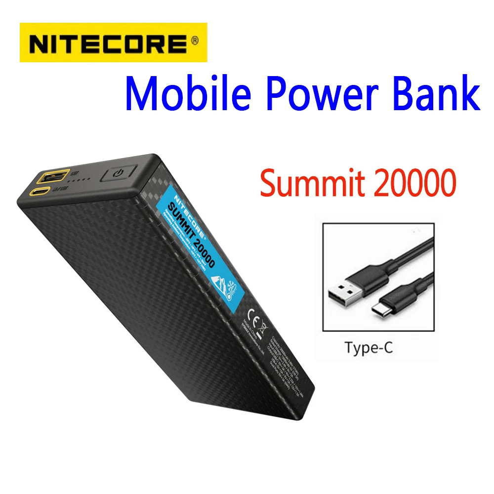 

New Nitecore SUMMIT 10000/20000 10000mAh/20000mAh Mobile Power Bank Light Carbon Fiber PD/QC 20W Fast Charge Power Bank