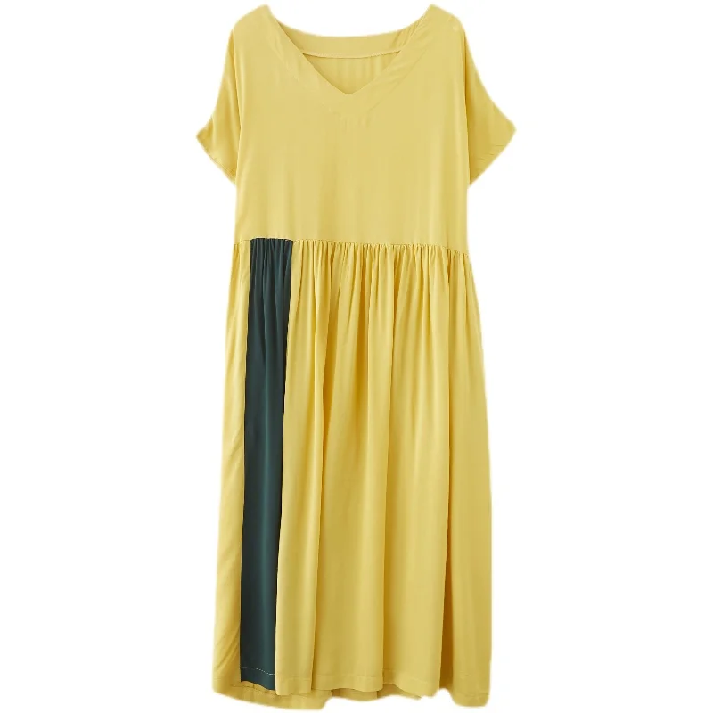 Женское платье-макси с V-образным вырезом из хлопка и льна |