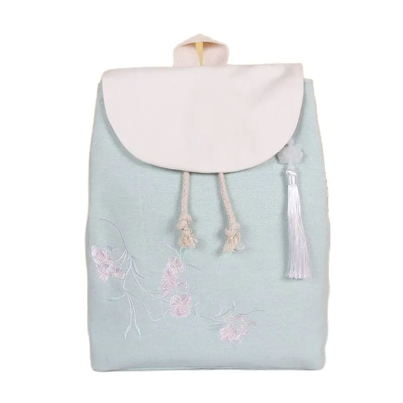 Холщовый школьный ранец для девочек, детский дорожный рюкзак с мультяшным принтом и вышивкой, тканевая сумка в китайском стиле для книг