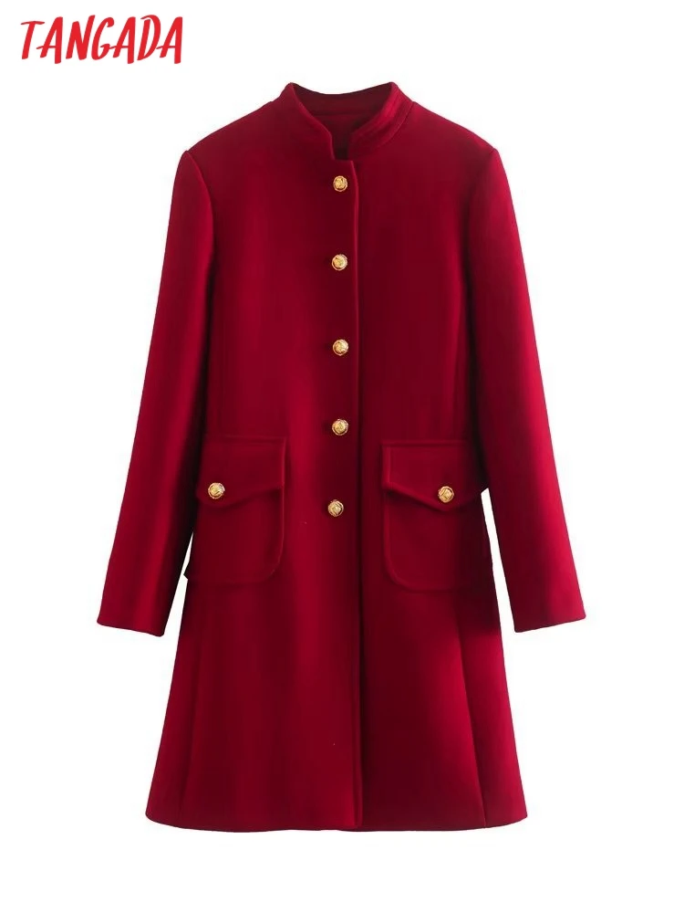 

Женское шерстяное пальто с длинным рукавом и карманами