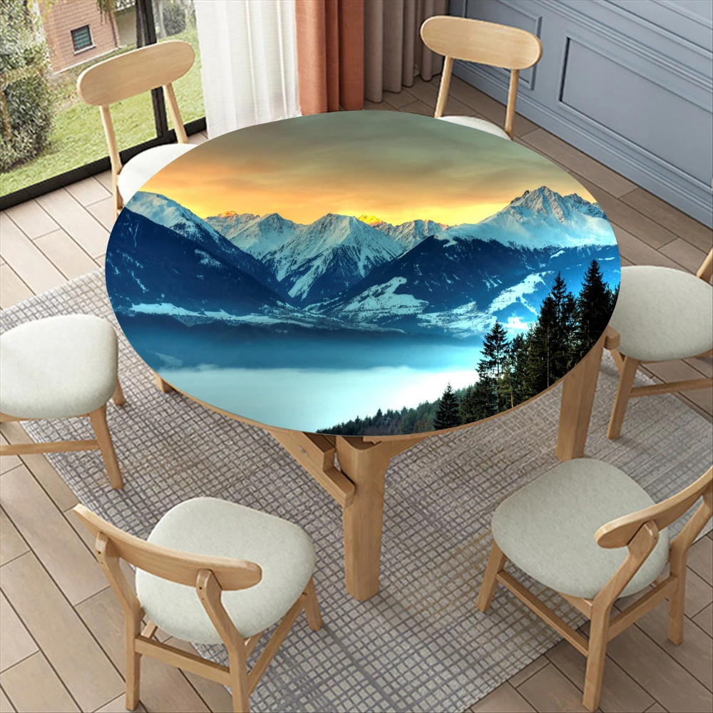 Водонепроницаемая круглая скатерть с рисунком золотых листьев