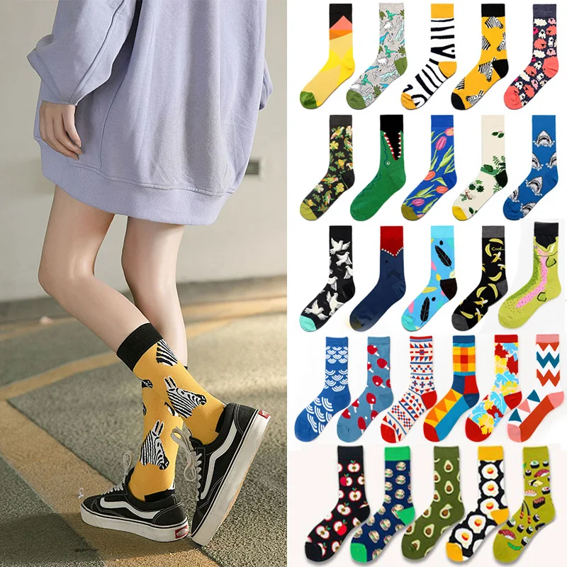 

1 Pair Men's Colorful Casual Socks Happy and Funny Sock Printed Unisex Fashion Male Sox Combed Cotton Long Socks EU 36-43 Size