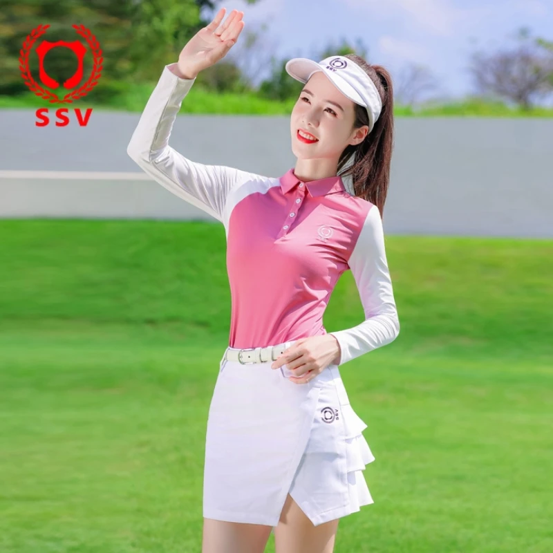 

SSV Golf Women's Suit Long-sleeved Shirt Golf Slim Shirts Ladies Short Skirt Fashion Cake Dress Wave Skirts Golf Apparel Women