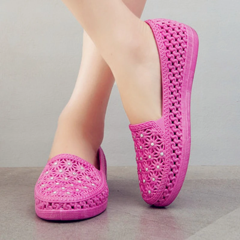 Женские туфли на плоской подошве летние дышащие открытые без шнуровки