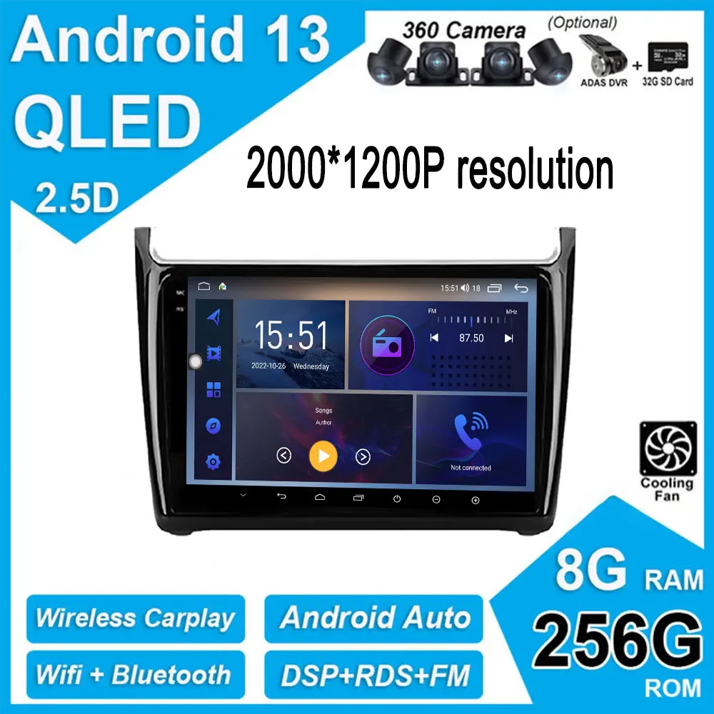 

9 дюймов Android 13 для VW Volkswagen POLO 5 2008-2020 Автомобильный плеер видео Carplay стерео навигация GPS радио мультимедиа