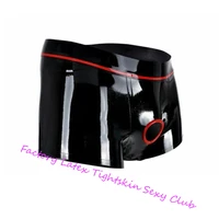 mens latex boxer black with red trim ring hole rubber underwear pants party club wear male costume handmade no zip