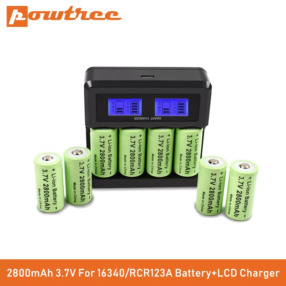 

Powtree CR123A RCR 123 ICR 16340 Battery 2800mAh 3.7V Li-ion Rechargeable Battery For Arlo Security Camera L70