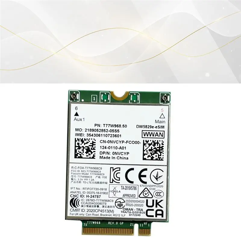 Фото T77W968.50 Dw5829e-ESIM M.2 4G модуль-модем Cat9 450 Мбит/с TDD-LTE 4G модуль для ноутбуков Dell 7320 7330 7520 7530 7430 -B12B №3