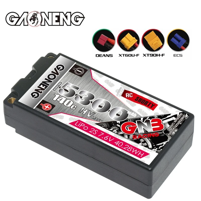 Original GNB 5300Mah 2S 7.6V Low Profile Hardcase Shorty Lipo Batterij 5.0Mm bullet Voor Racing Rc Auto Boot XT60/T 7.6V Battery