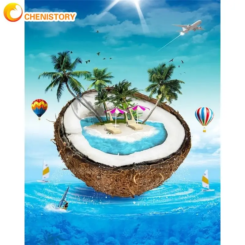 

CHENISTOR 5d Diamond Painting Abstract Coconut Landscape Kit Full Square Diamond Mosaic For Adults Childern Modern Home Decor