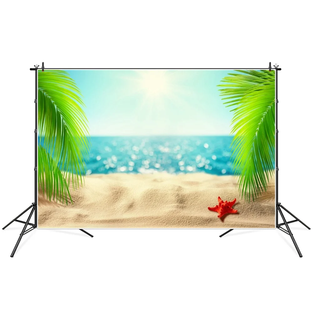 

Beach Sands Glistening Ocean Photography Backgrounds Kids Tropical Leaves Blue Seaside Holiday Backdrops Photographic Portrait