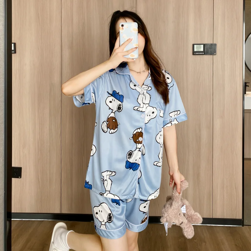 Pajamas female lapel cardigan short set lovely sweet wind student home suit can be worn outside